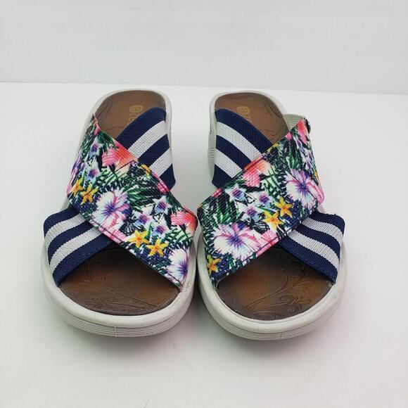 Bzees Desire Womens Size 6.5 Gray Blue Floral Slip On Wedge Slide Sandals - Picture 5 of 11